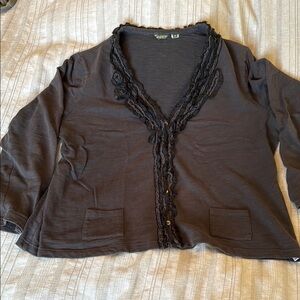 Eddie Bauer Black Ruffled Knit Cardigan
